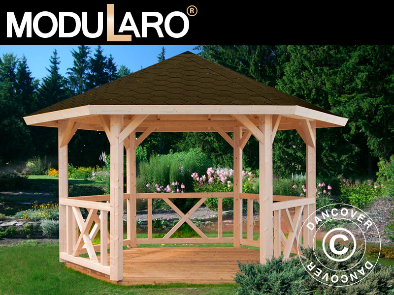 Havepavillon i træ, 3,37x3,37x3,13m, 9,9m², Natur
