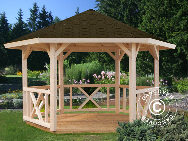 Havepavillon i træ, 3,37x3,37x3,13m, 9,9m², Natur - Image 2