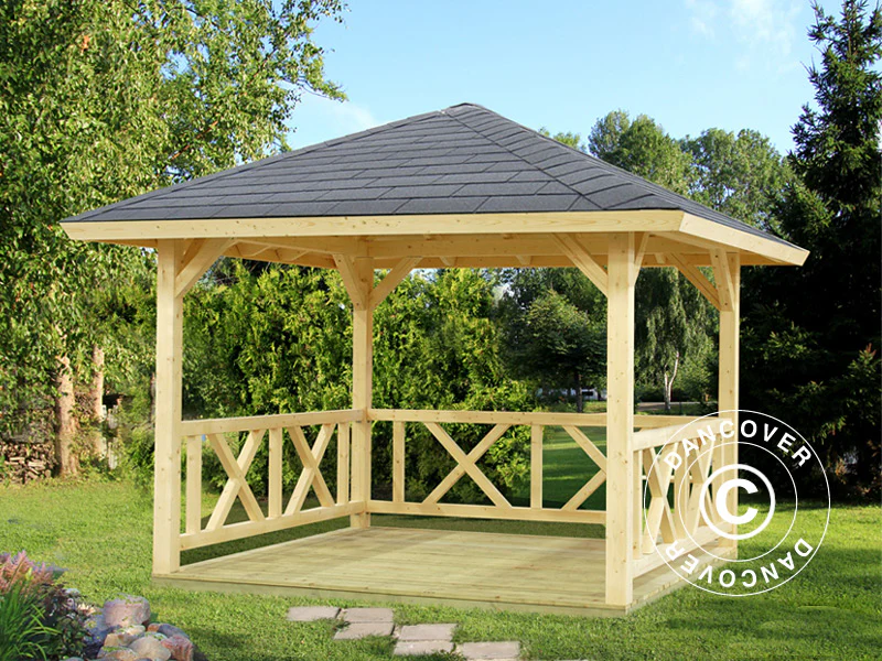 Havepavillon i træ, 3x3x3,23m, 9m², Natur - Image 2