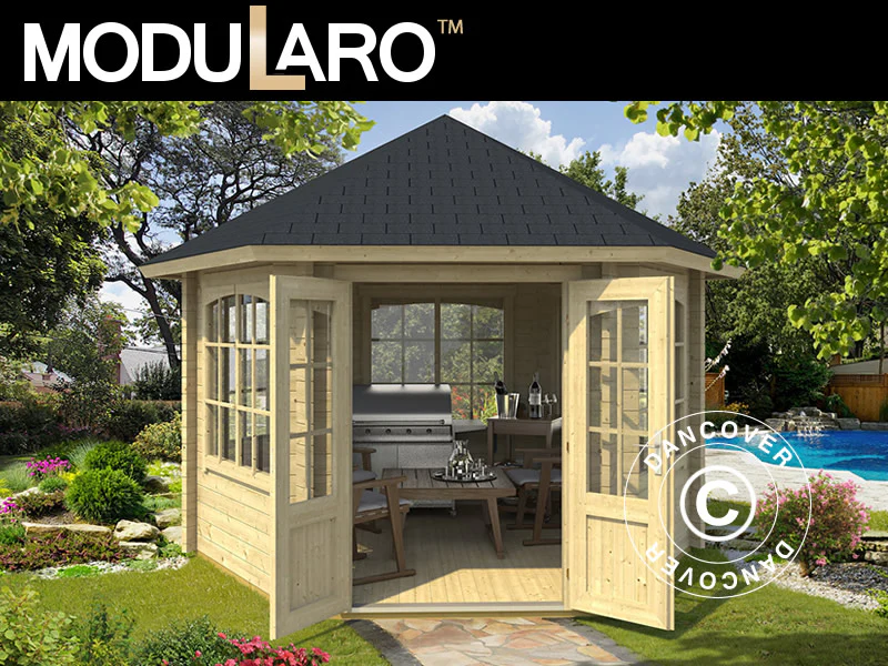 Havepavillon i træ Alicante, sekskantet 3,5x3,03x3,07m, 44mm, Natur