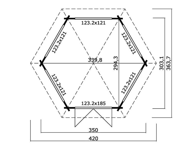 Havepavillon i træ Alicante, sekskantet 3,5x3,03x3,07m, 44mm, Natur - Image 4