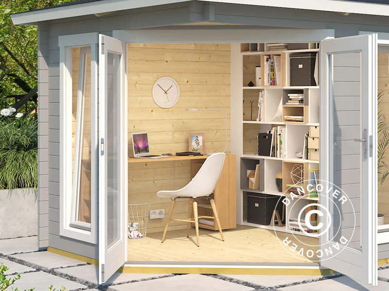 Havepavillon i træ Brittany, 2,4x2,4x2,41m, 40mm, Lysegrå - Image 3
