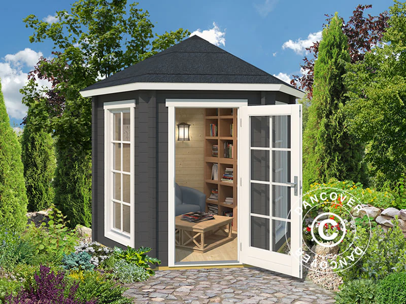 Havepavillon i træ Lausanne, sekskantet 2,8x2,42x2,89m, 44mm, Mørkegrå - Image 2