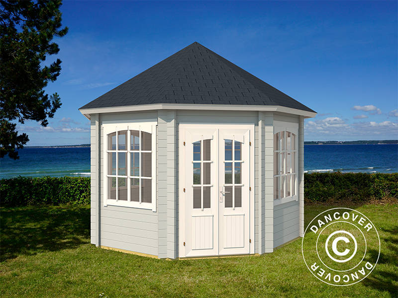 Havepavillon i træ Lorraine, ottekantet 3,47x3,47x3,45m, 44mm, Lysegrå - Image 2