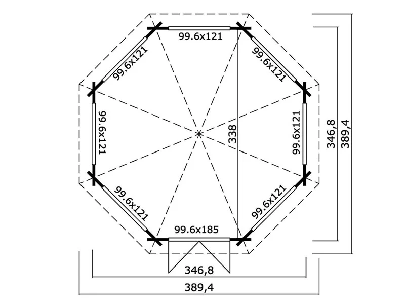 Havepavillon i træ Lorraine, ottekantet 3,47x3,47x3,45m, 44mm, Lysegrå - Image 5