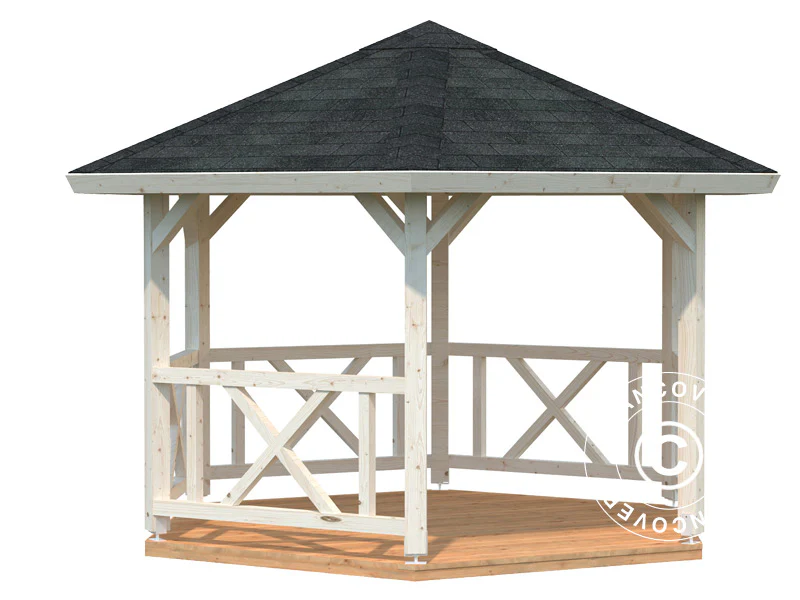 Havepavillon i træ m/trægulv, 3,37x3,37x3,13m, 9,9m², Natur - Image 2