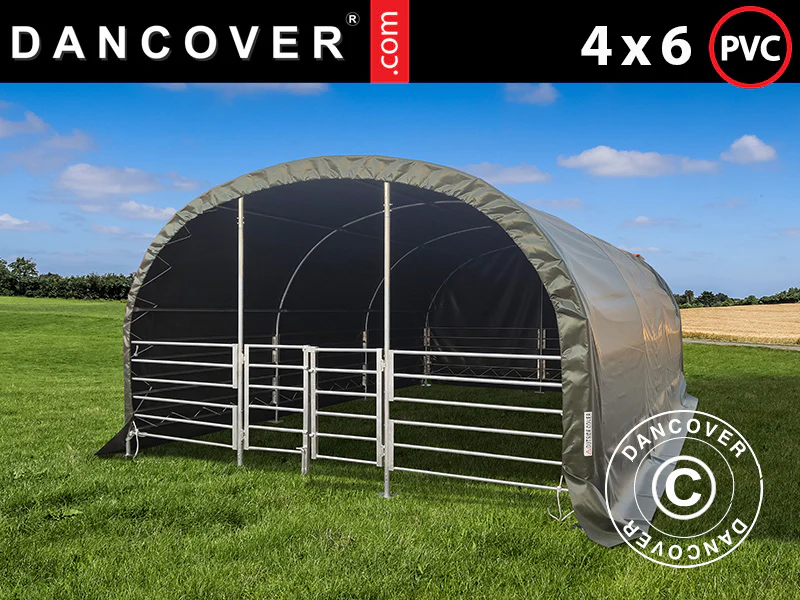 Læskur til husdyr 4x6x2,4m, PVC, Grøn