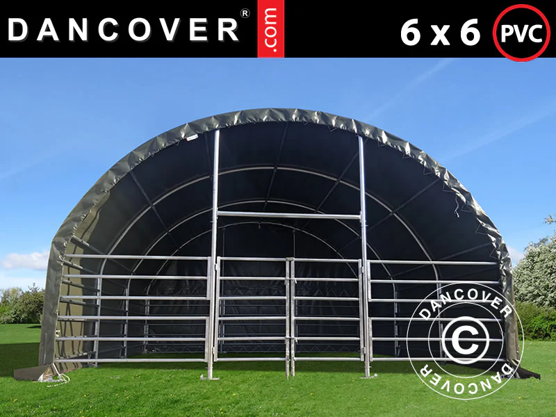 Læskur til husdyr 6x6x3,7m, PVC, Grøn