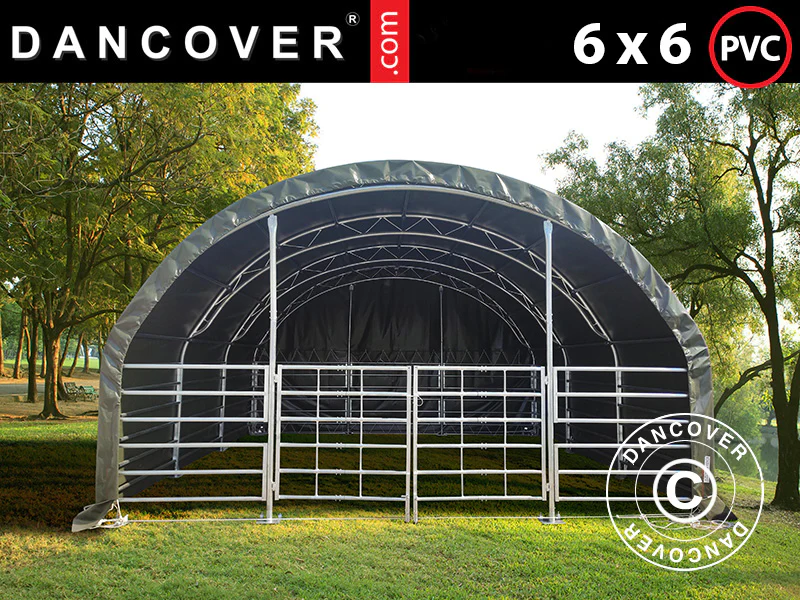 Læskur til husdyr Truss 6x6x3,7m, PVC, Grøn