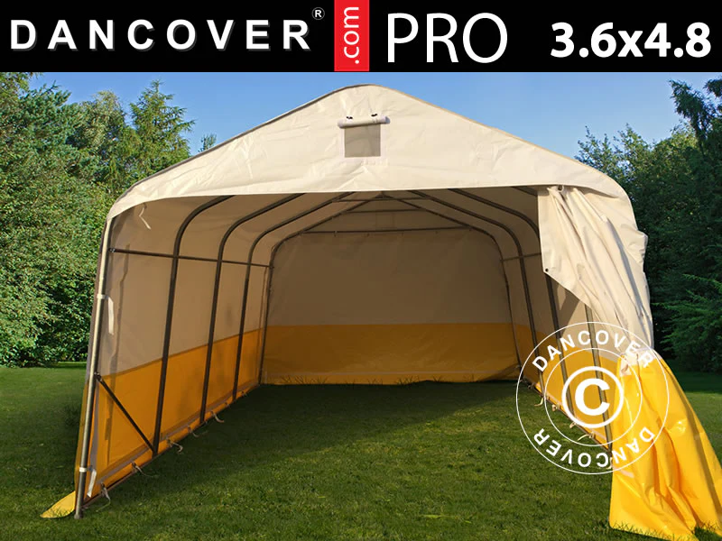 Lagertelt, arbejdstelt PRO 3,6x4,8x2,68m, PVC, Hvidt/gult, Flammehæmmende
