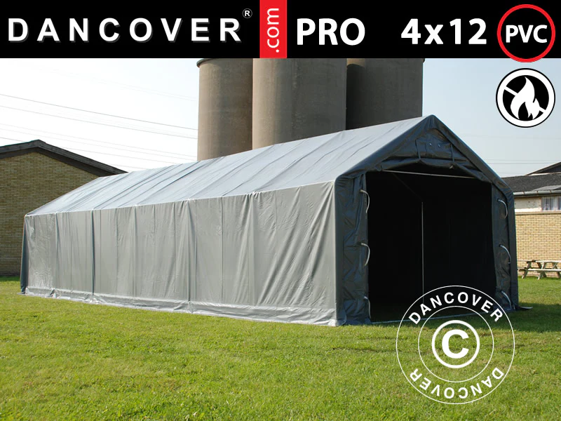 Lagertelt PRO 4x12x2x3,1m, PVC, Grå