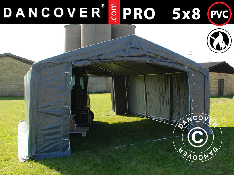 Lagertelt PRO 5x8x2x3,39m, PVC, Grå