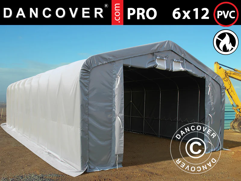 Lagertelt PRO 6x12x3,7m PVC m/ovenlys, Grå