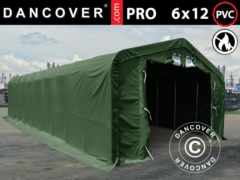 Lagertelt PRO 6x12x3,7m PVC m/ovenlys, Grøn