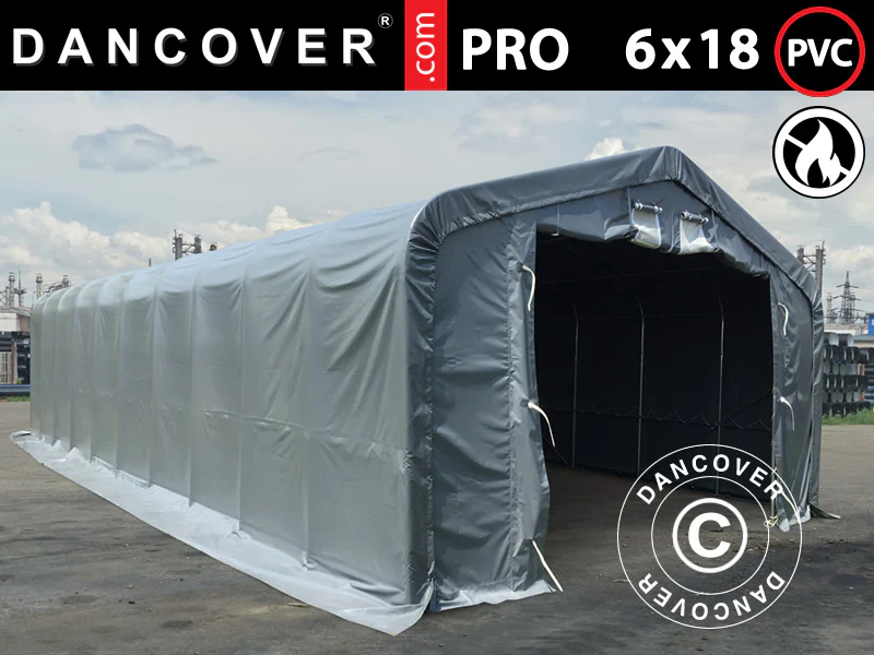 Lagertelt PRO 6x18x3,7m PVC m/ovenlys, Grå
