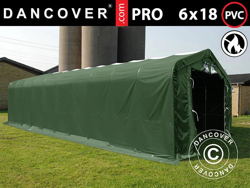Lagertelt PRO 6x18x3,7m PVC m/ovenlys, Grøn
