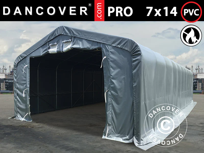 Lagertelt PRO 7x14x3,8m PVC m/ovenlys, Grå