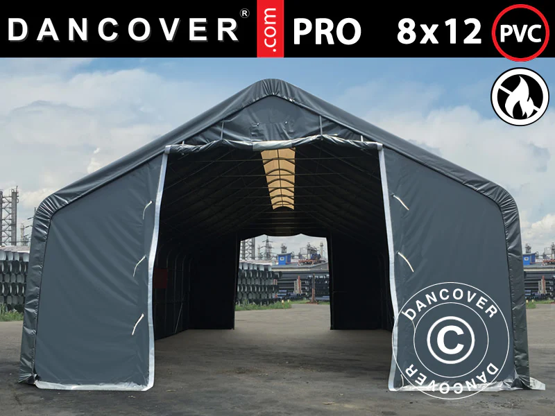 Lagertelt PRO 8x12x5,2m PVC m/ovenlys, Grå