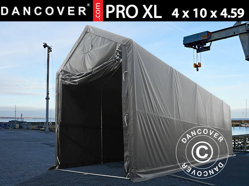 Lagertelt PRO XL 4x10x3,5x4,59m, PVC, Grå