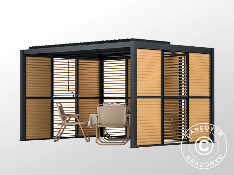 Lamelvæg til bioklimatisk pergola pavillon San Pablo, 0,90x2,175m, Træfinish/Sort - Image 4