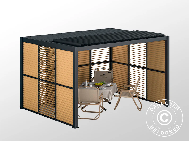 Lamelvæg til bioklimatisk pergola pavillon San Pablo, 0,90x2,175m, Træfinish/Sort - Image 5