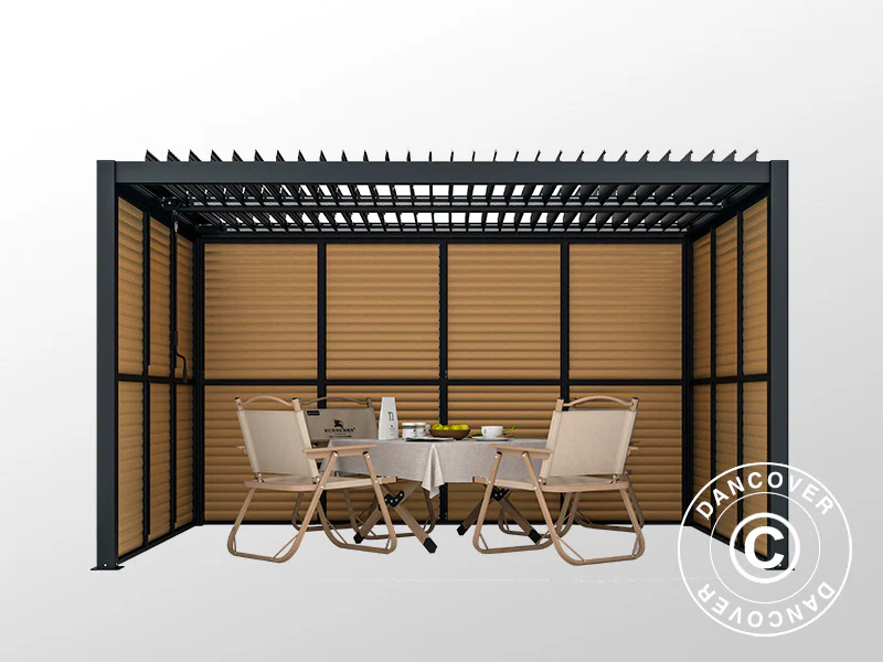 Lamelvæg til bioklimatisk pergola pavillon San Pablo, 0,90x2,175m, Træfinish/Sort - Image 7