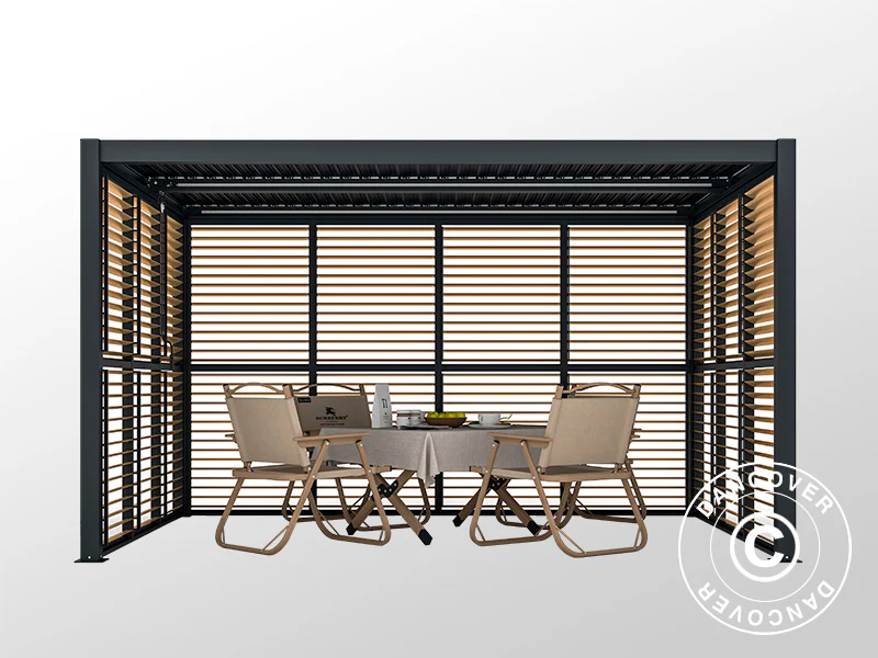 Lamelvæg til bioklimatisk pergola pavillon San Pablo, 1,23x2,175m, Træfinish/Sort - Image 2