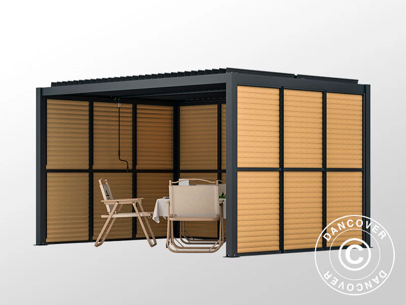 Lamelvæg til bioklimatisk pergola pavillon San Pablo, 1,23x2,175m, Træfinish/Sort - Image 6