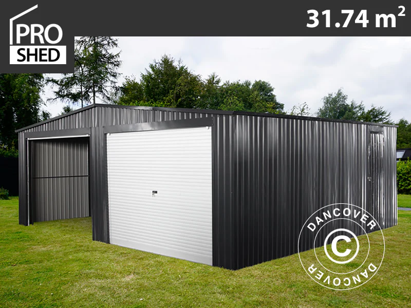 Metalgarage dobbelt 6,37x5,13x2,41m, 31,74m², ProShed®, Antracit