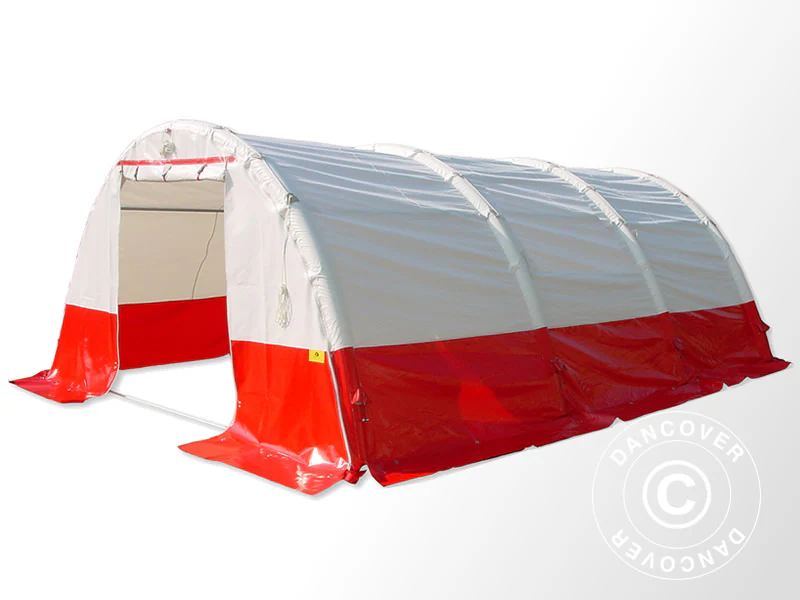 Oppusteligt buet akutberedskabstelt FleXshelter PRO, 5,5x6m, Hvid/Rød