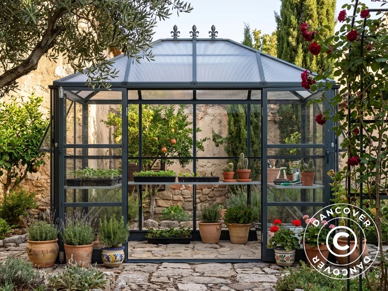 Orangeri, drivhus polycarbonat, 6,1m2, 2,84x2,15x2,43m m/sokkel, Sort - Image 2