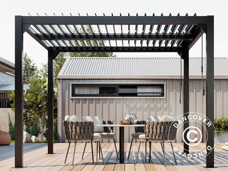 Bioklimatisk pergola pavillon San Pablo Alu+, 3x3m, Sort - Image 8