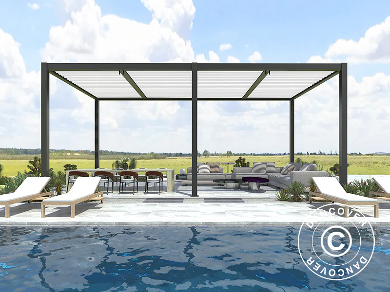 Bioklimatisk pergola pavillon San Pablo Alu+, 3x5,8m, Sort/Hvid - Image 2