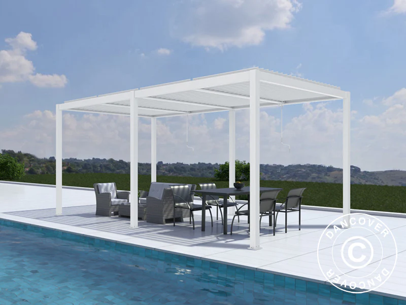 Bioklimatisk pergola pavillon San Pablo Alu+, 4x5,8m, Hvid - Image 4