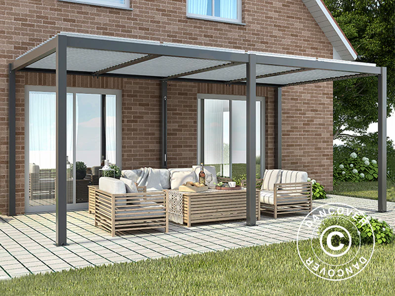 Bioklimatisk pergola pavillon San Pablo Alu+, 4x5,8m, Sort/Hvid - Image 3