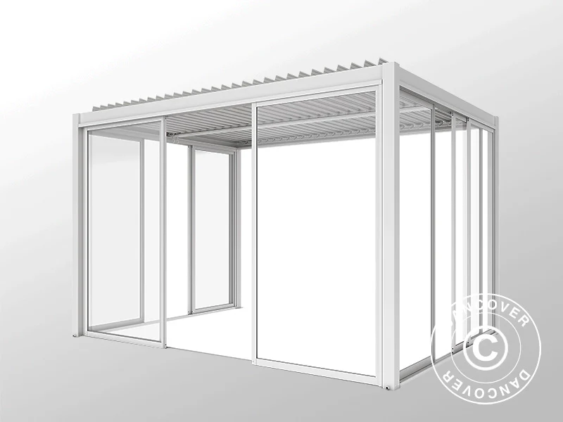 Bioklimatisk pergola pavillon San Pablo Alu+ med skydedøre, 4x4m, Hvid - Image 6