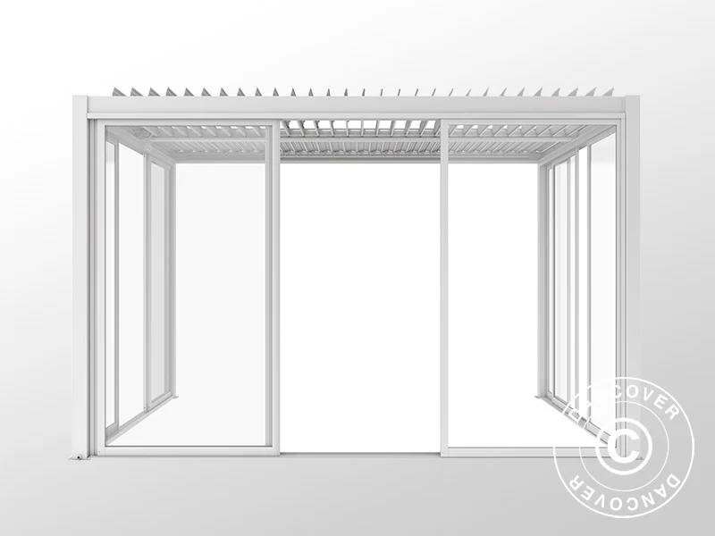 Bioklimatisk pergola pavillon San Pablo Alu+ med skydedøre, 4x4m, Hvid - Image 7