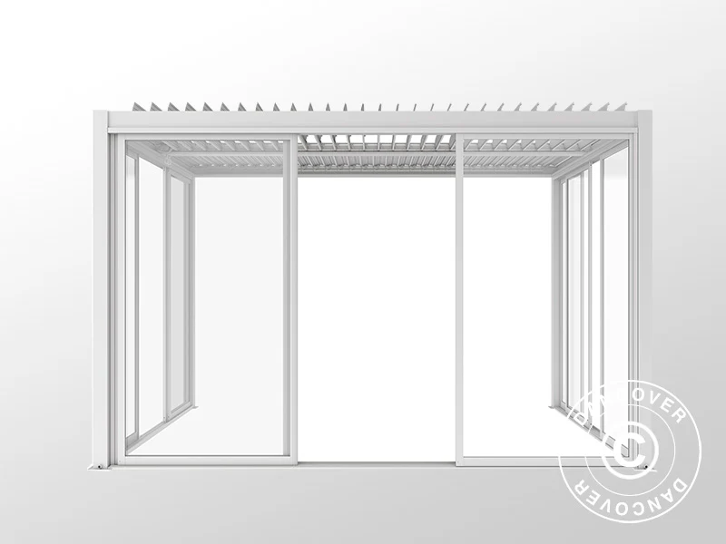Bioklimatisk pergola pavillon San Pablo Alu+ med skydedøre, 4x4m, Hvid - Image 8