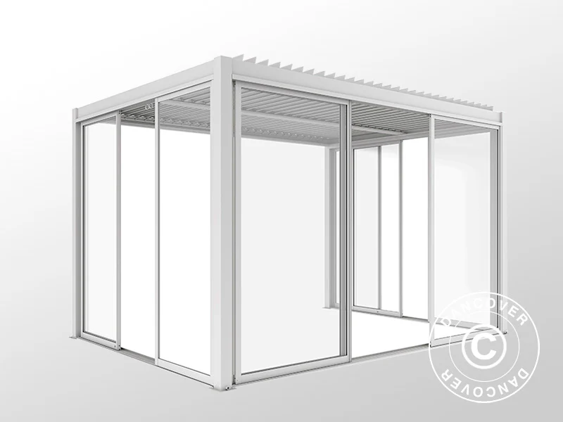Bioklimatisk pergola pavillon San Pablo Alu+ med skydedøre, 4x4m, Hvid - Image 9