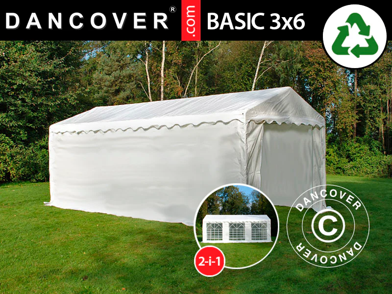 Opbevaringstelt Basic 2-i-1, 3x6m PE 700, Hvid