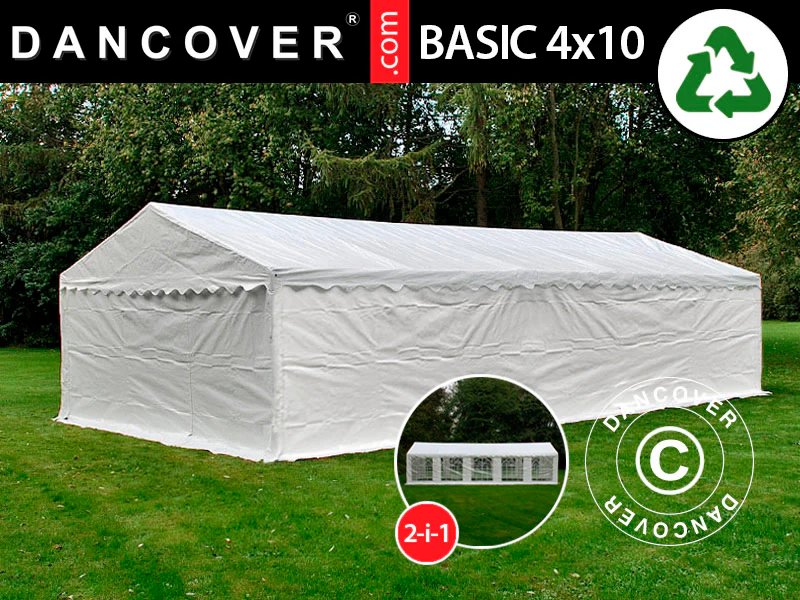 Opbevaringstelt Basic 2-i-1, 4x10m PE 700, Hvid