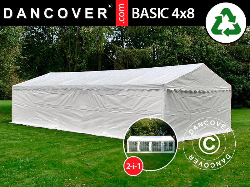 Opbevaringstelt Basic 2-i-1, 4x8m PE 700, Hvid