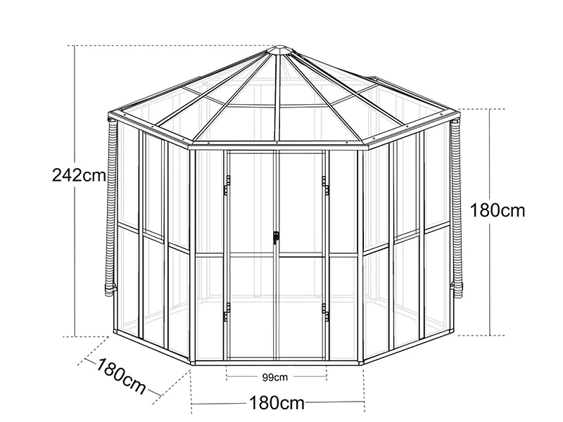 Orangeri, drivhus glas, sekskantet 8,42m², 3,12x3,6x2,42m, Sort - Image 6