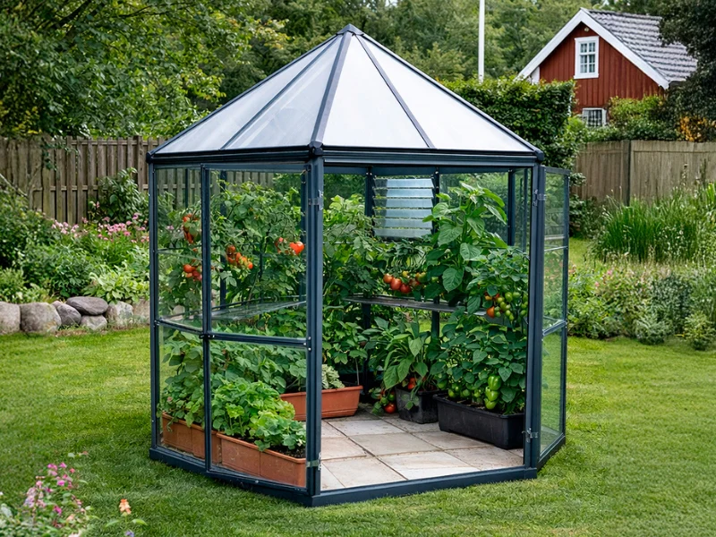 Orangeri, drivhus polycarbonat OASIS, Sekskantet 3,91m², Palram/Canopia, 2,13x2,47x2,67m, Antracit