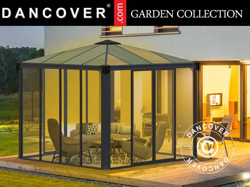 Orangeri, pavillon LEDRO, 8,7m², Palram/Canopia, 2,95x2,95x2,76m, Grå