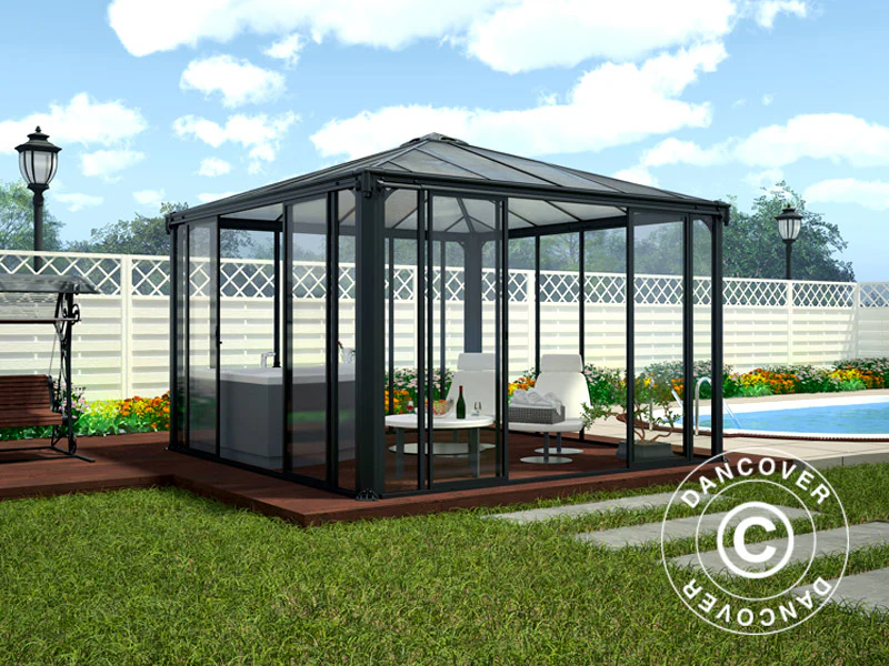 Orangeri, pavillon LEDRO, 8,7m², Palram/Canopia, 2,95x2,95x2,76m, Grå - Image 2