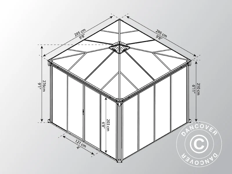 Orangeri, pavillon LEDRO, 8,7m², Palram/Canopia, 2,95x2,95x2,76m, Grå - Image 4