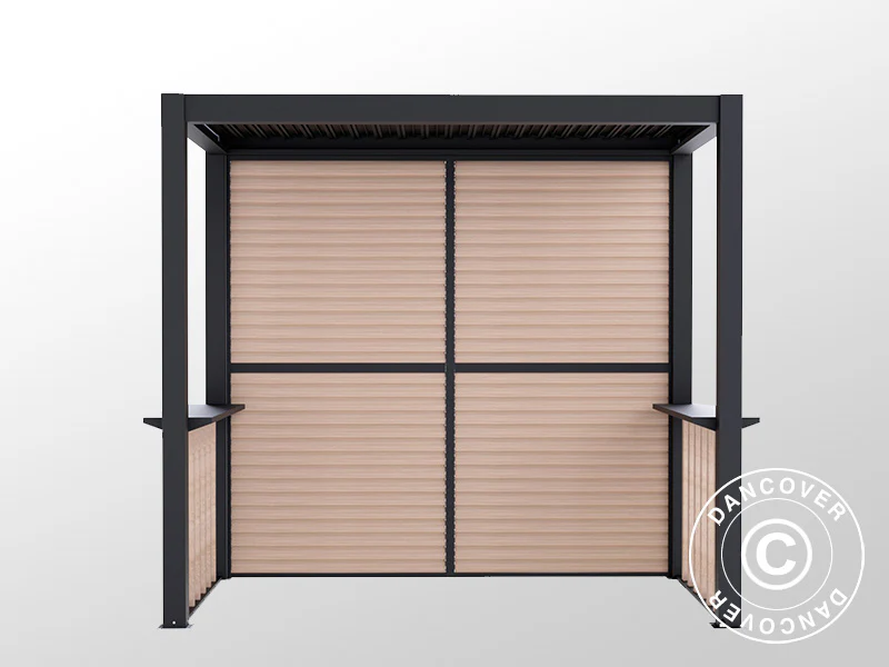 Pergola San Juan til grill, inkl. lamelvægge og sider, 2,5x1,5x2,3m, Sort/Træ-look - Image 10