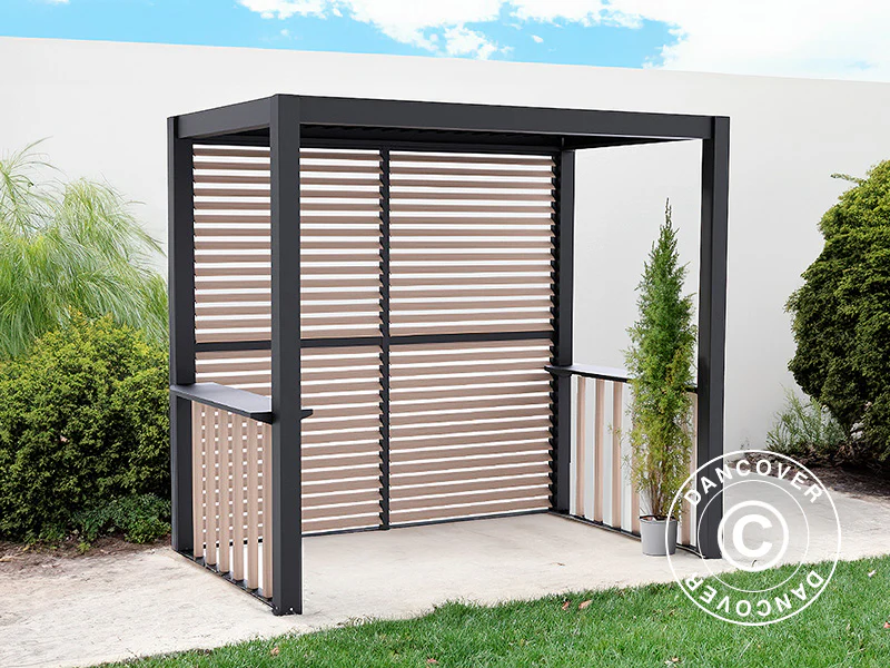 Pergola San Juan til grill, inkl. lamelvægge og sider, 2,5x1,5x2,3m, Sort/Træ-look - Image 4