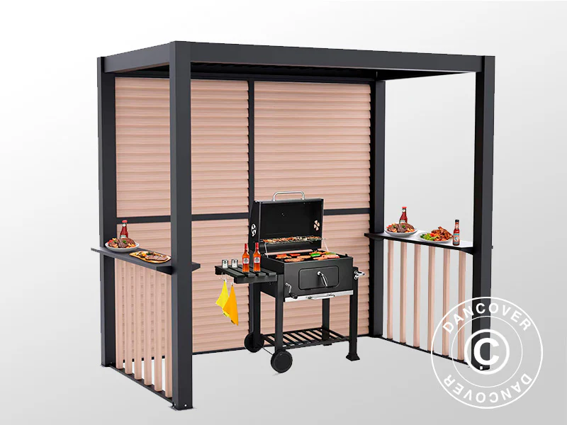 Pergola San Juan til grill, inkl. lamelvægge og sider, 2,5x1,5x2,3m, Sort/Træ-look - Image 6